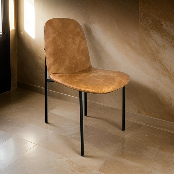 Benjara Kohl Dining Side Chair Set Of 2, Brown Faux Leather Padding